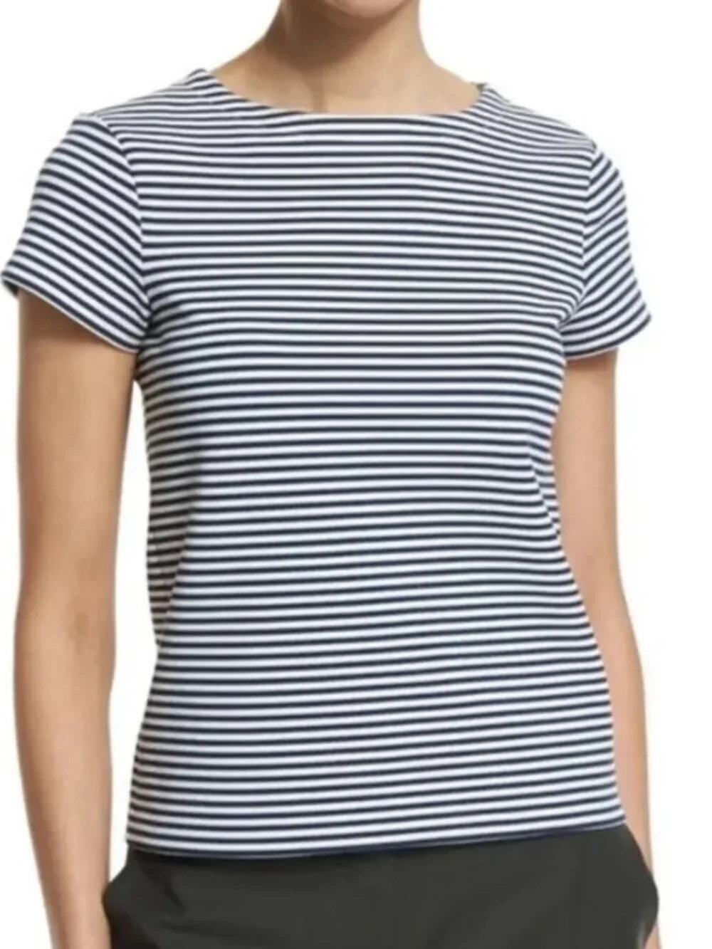 Theory Laveneg Sail Stripe Short Sleeve Top in Navy Blue White - Size: Small